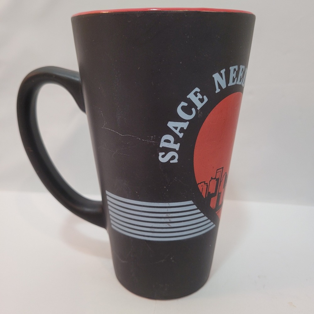 Space Needle Souvenir Mug Seattle Skyline Red Heart Matte Black Latte Vtg Cup